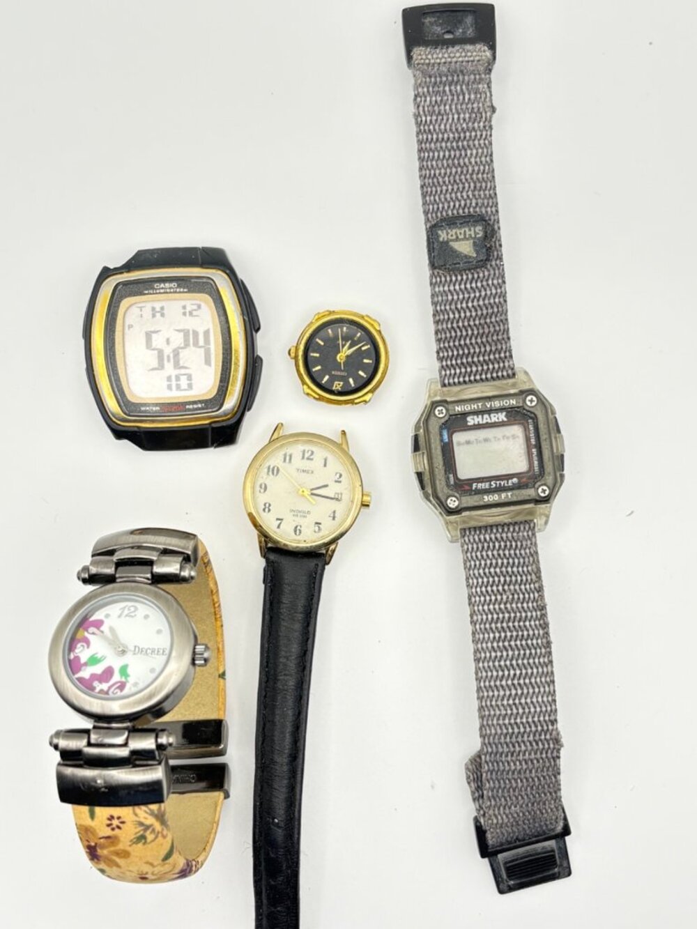 Vintage For Parts Wristwatch Lot of 5 Timex Casio FreeStyle Shark Citizen Decree